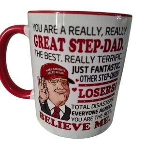 Donald Trump Funny Step-Dad Coffee Mug Red White Ceramic Novelty Gag Gift 11oz